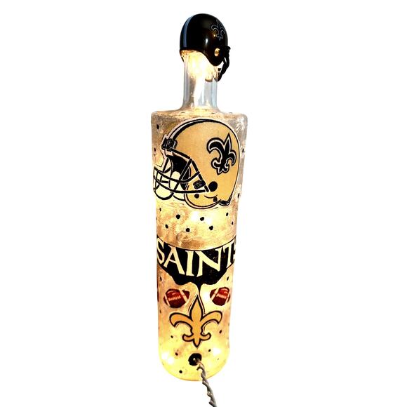 New Orleans Saints Designer Glass Bottle w/ Lights *Unique Gift Idea - Picture 3 of 8